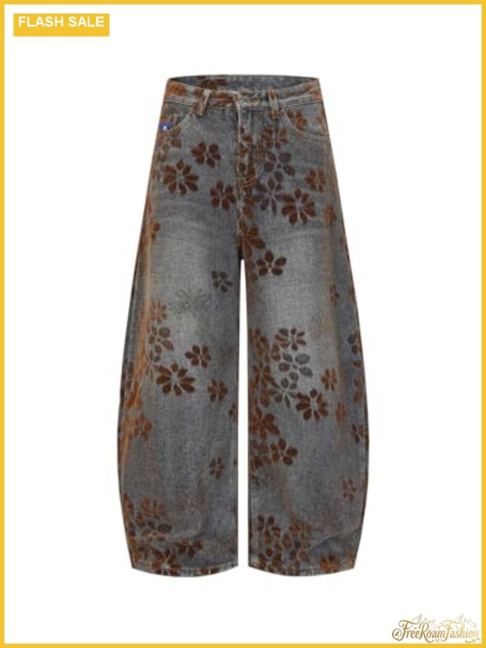 Vintage Floral Baggy Barrel Wide Leg Jeans Y2K Streetwear Unisex